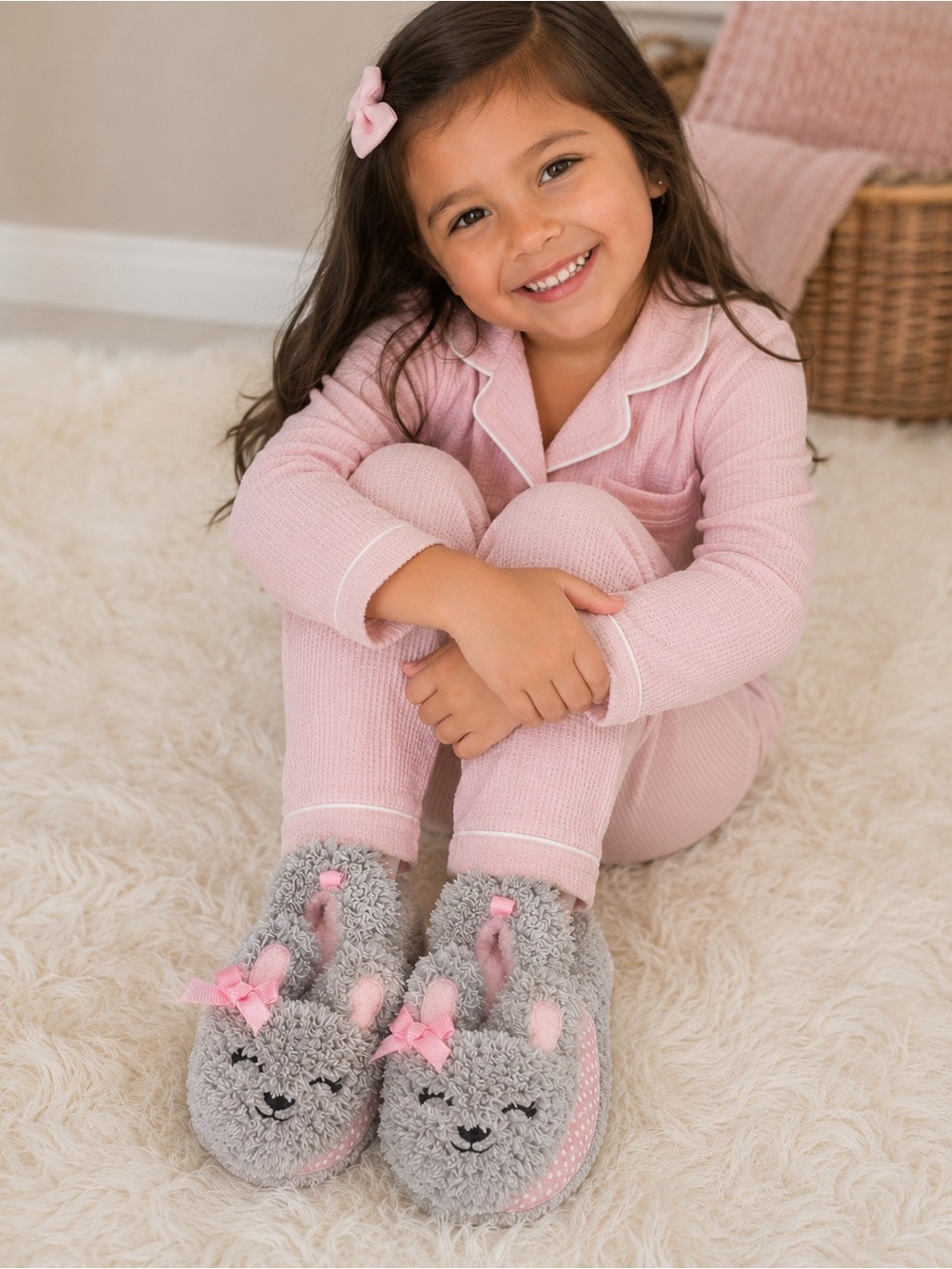 🎀 Girls Koala Slippers Pink and Gray Fluffy Soft Slip On Baby Girl House Shoes